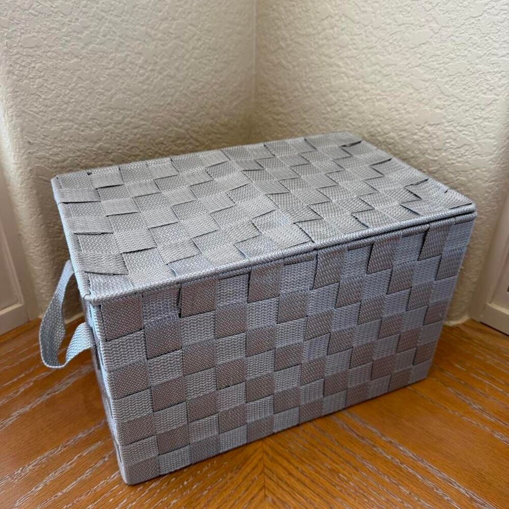 Gray Woven Fabric Storage Box with Lid